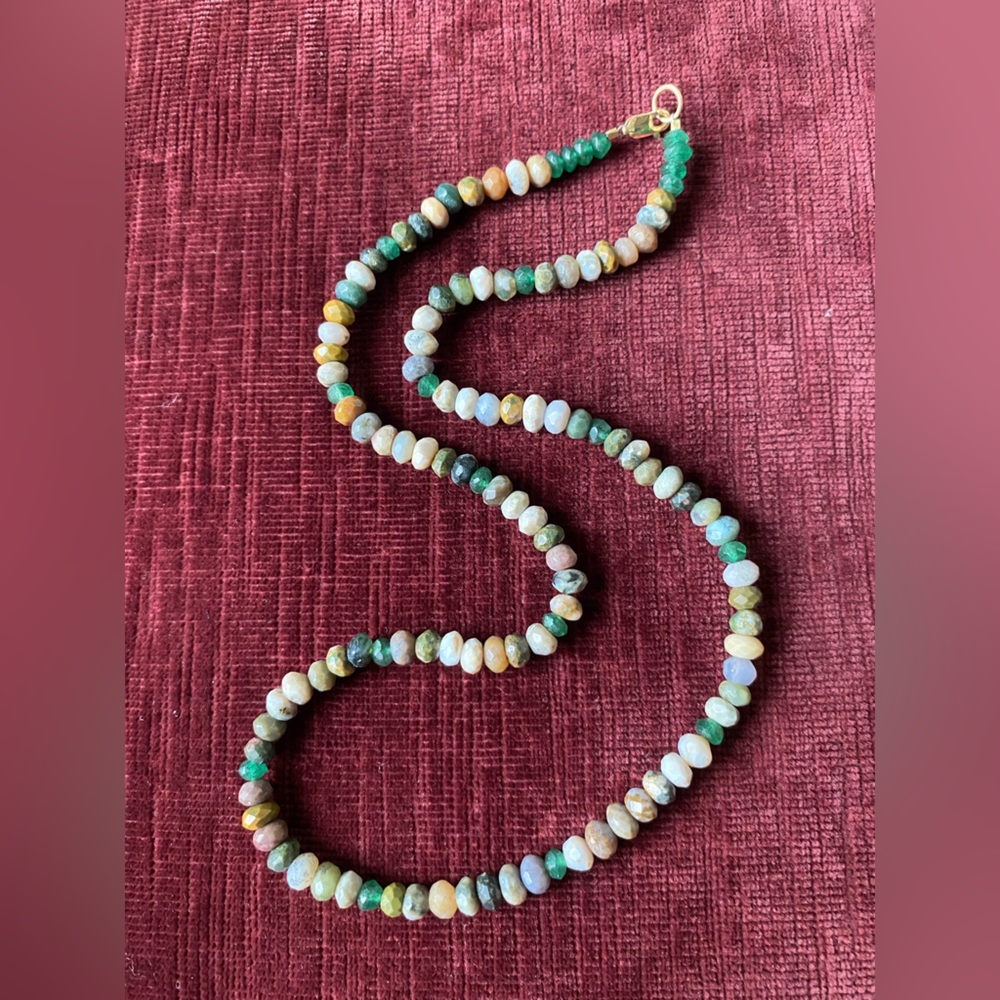 JASPER & EMERALD GEMSTONE NECKLACE with gold-fill clasp